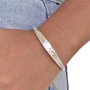 Hammered Sterling Silver Cuff Bracelet, Minimalist Simple Shiny Silver 1/4 inch